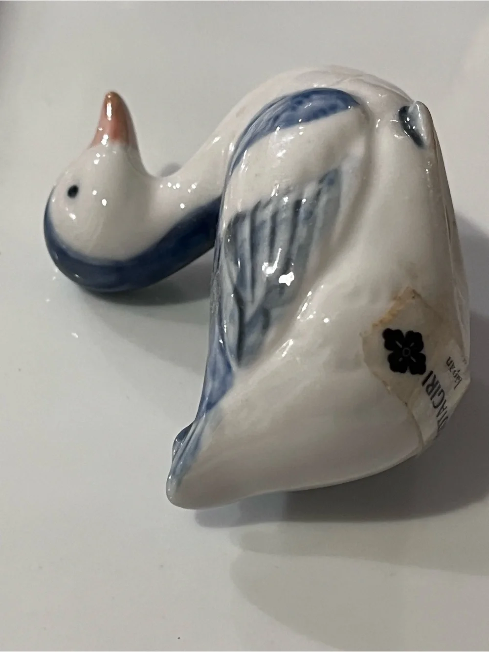 Vintage Otagiri Blue and White Miniature Porcelain Duck Figurine